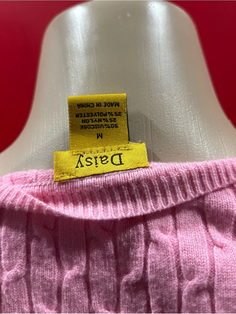 Daisy Pink Cable-Knit Scoop Neck Sweater